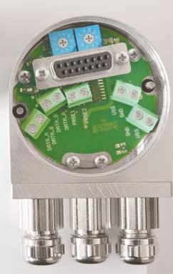 The combination of point-to-point interfaces or the networking of fieldbusses such as PROFIBUS or CANopen with one or more point-to-point interfaces the 65mm series rotary encoder has enough space.