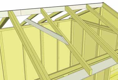 44. Secure Rafters to Top Wall Framing with 1-3 screw per rafter (excluding rafters