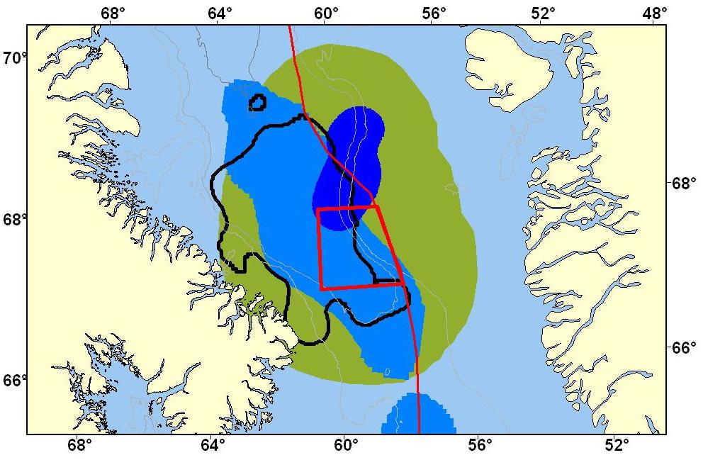 Figure 2. Admiralty Inlet 2009-2010 home range (black open polygons) superimposed on winter home ranges from Dietz et al. (2008).