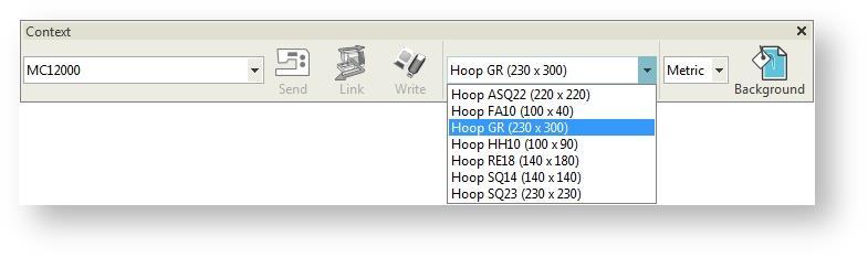 Set up project Set the hoop in the View toolbar droplist to 'Hoop RE or AQ (140 x 200)'.