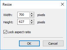 Format menu Resize Format Resize Allows to resize the image. Dialog box Width and Height: select the required width or height.