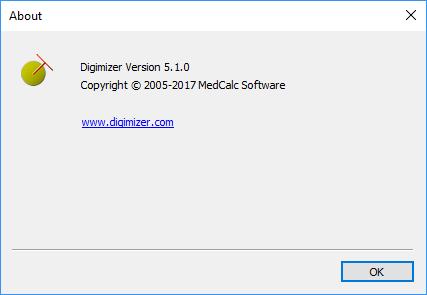 About Digimizer Help About Digimizer Displays program version and copyright notice.