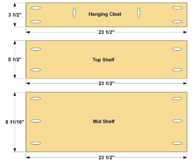 Step 2: Cut the Top Shelf, Mid Shelf, and the Hanging Cleat to size from 3/4" plywood, as shown in the cutting diagram.