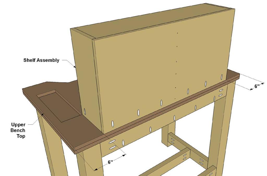 Step 14: With the shelf unit complete, you can attach it to the Bench.