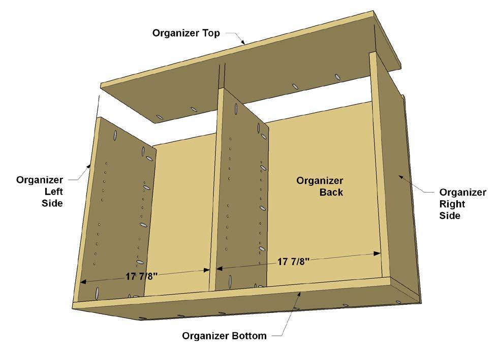 Step 17: Now you can assemble the organizer by attaching the Organizer Sides and Divider to the Organizer Back, Top, and Bottom.