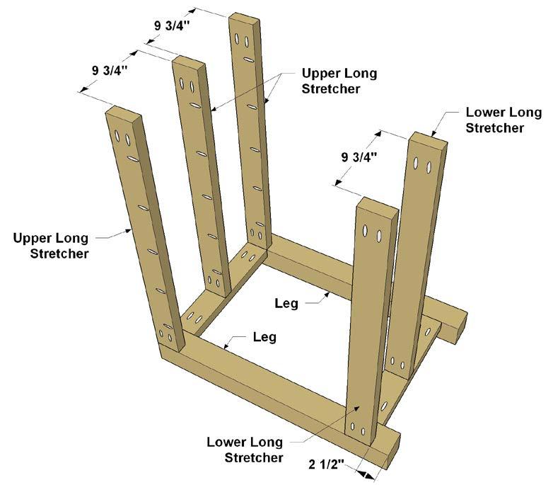 Step 3: Cut five Long Stretchers to length from 2x4 boards, as shown in the cutting diagram.