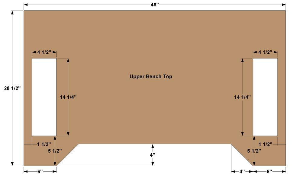 Step 5: Now you can create the bench top. It s made of two layers of MDF (Medium Density Fiberboard). First, cut one Lower Bench Top to size from 3/4" MDF, as shown in the cutting diagram.