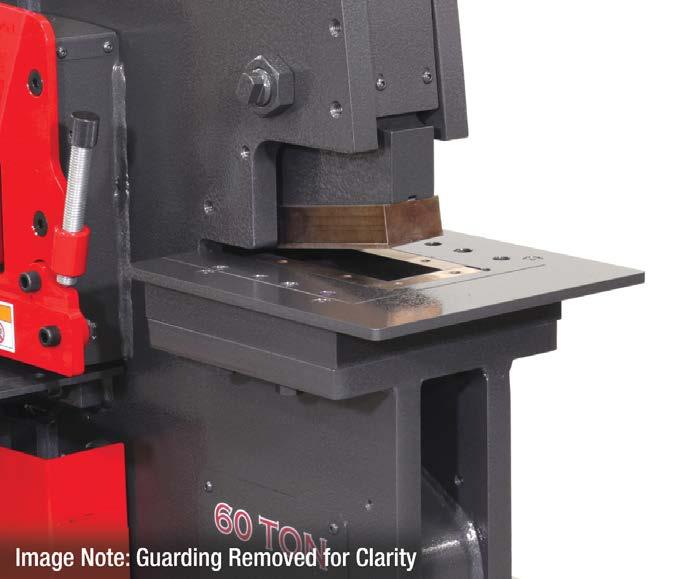 Notcher Station 50/60/65/75/100DX/120 Ton Ironworkers Notcher Operation 1. Clear the feed table of the notcher station of any tools or debris prior to powering the machine on. 2. Turn machine on.