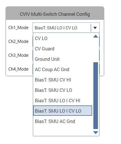 Configuring High Voltage C-V Measurements Using the Clarius Software Bias Tee modes Figure 4 shows the various bias tee modes that can enabled in Clarius using the CVIV.