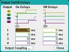 Additional Features Figure 10. The Output On/Off Delays screen allows you to enter the delay times for each output.