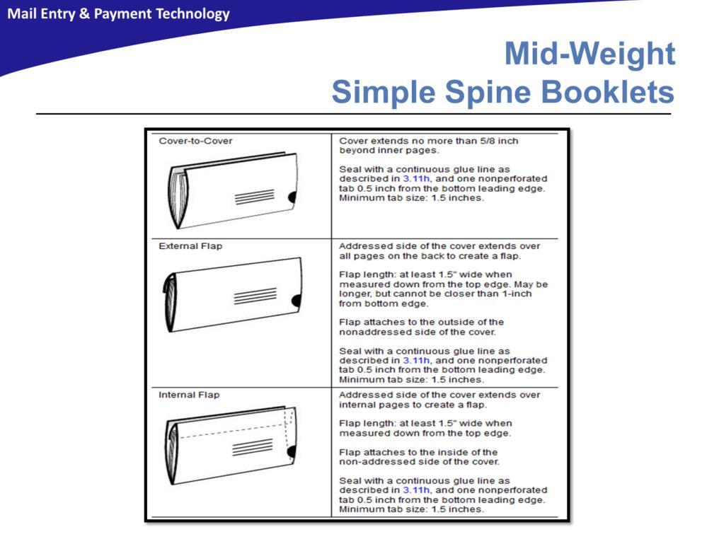 Mid-Weight Simple Spine Booklets have a: Weight over 0.8 ounce up to 1.