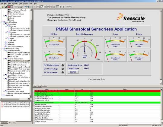 Application Tuning for Customer Motor The FreeMaster Communication/Control Tool running on a PC comp FreeMaster control page for application control and tuning Selection The Required Block Tuning
