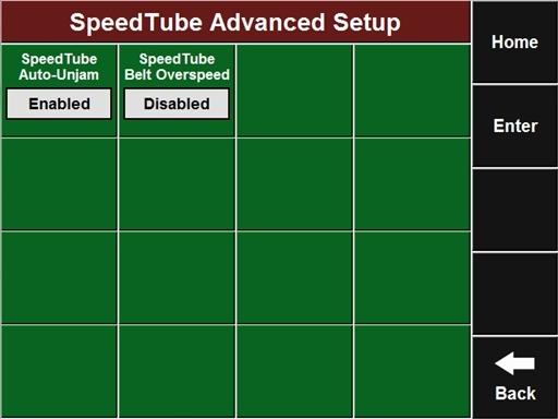 Illustration 5 2. The available settings on the SpeedTube Setup page are SpeedTube Auto-Unjam and SpeedTube Belt Overspeed as seen in illustration 5. 3. The default setting for Auto-Unjam is Enabled.