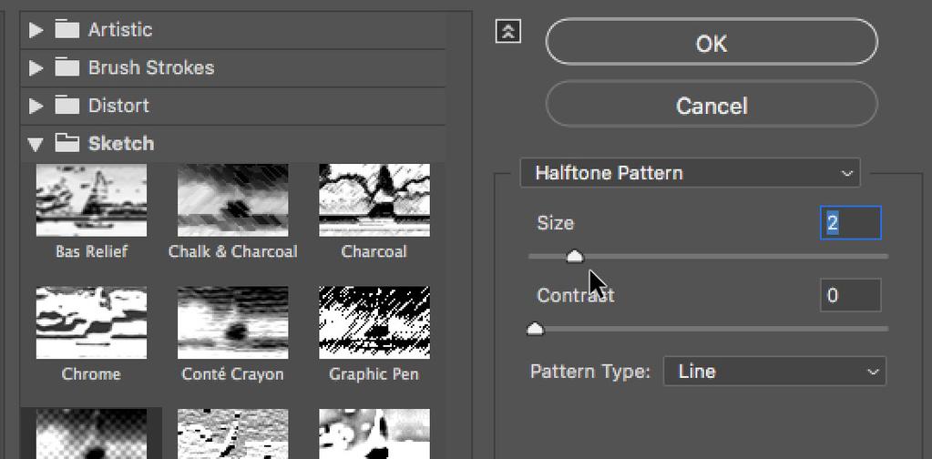Glitch Effect 3: Duplicate Background layer. Go to Filter menu to Filter Gallery. 11) In the Sketch section choose Halftone Pattern.
