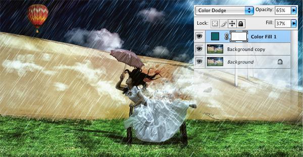Step 17: Set the current layer style to Color Dodge, Opacity 65 and Fill to 37.