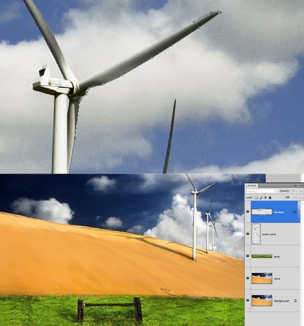 Step 4: Now you need to import another image. I chose the one photographed by Wayne Benedet. Before you import the image you will have to first cut the wind turbines using the Pen Tool (P).