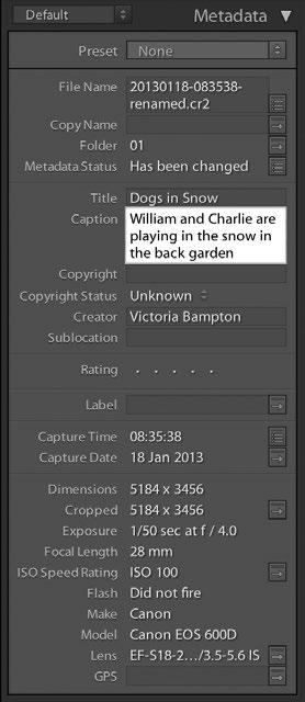 30 ADOBE LIGHTROOM CLASSIC CC - THE MISSING FAQ ADDING METADATA 9 Once you ve finished selecting your favorite photos, it s time to add metadata to help you find them again later.