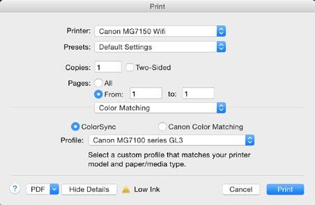 button and select the correct paper and quality settings.