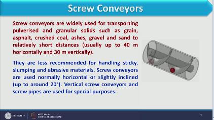 (Refer Slide Time: 14:11) So here we will start discussion on screw conveyer as we have discuss that some of the conveyer we will discuss in detail so let us start with this screw conveyer.