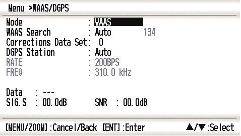 7. OTHER FUNCTIONS 7.3 WAAS/DGPS Menu * Mode You can select [WAAS], [GPS] or [DGPS] for the position fixing mode. When selecting [Auto], the mode automatically switches to WAAS with no DGPS signal.