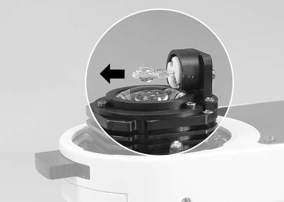 Press down lightly the lamp house cover and rotate it counter clockwise for removal. (Fig.21) (Fig.21) Remove the bulb from the socket pinholes. Halogen bulb (Fig.22) LED (Fig.