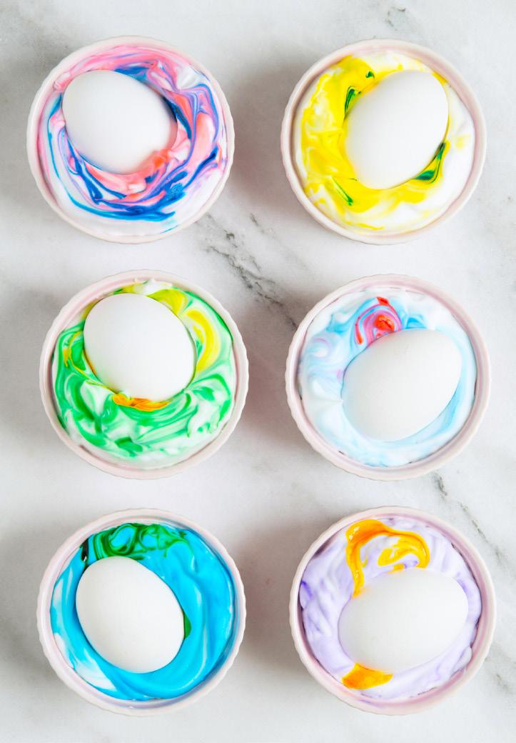 Dyed Easter Eggs Using Shaving Cream Skip the vinegar and dye your Easter eggs in softer, easy-to-clean shaving cream. This kid-friendly technique allows you to mix and marbleize different colors.