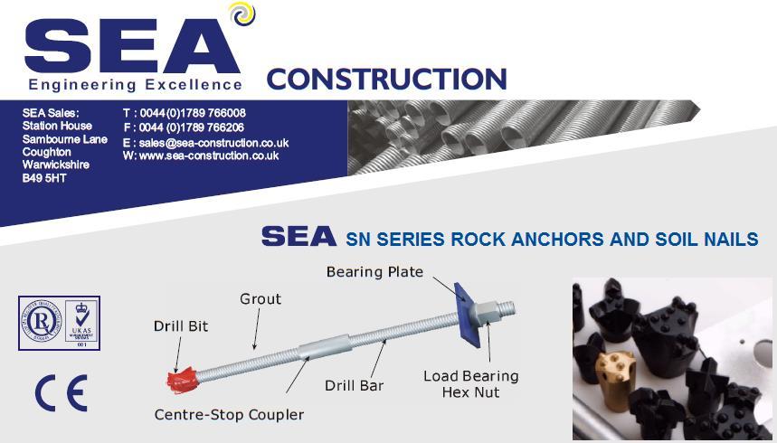 SEA SELF DRILLING, THREADED, HOLLOW BAR / GROUT-ABLE SOIL NAILS / ANCHORS THE SEA SYSTEM SEA hollow T threaded bar Rock Anchors / Soil Nails provide the ultimate solution for securing unstable