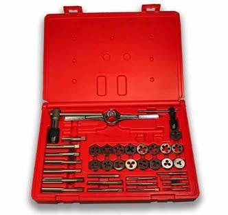 Hi-Carbon Taps & Dies 24PC / 37PC HI-CARBON TAP & DIE SETS Type 724 Professional Quality Made of high carbon tool steel. Plug taps are furnished in all sets.