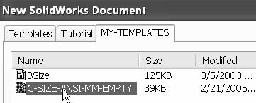 SolidWorks selects the SolidWorks\data\templates folder by default when you select Drawing Templates (.drwdot). Test the Drawing Template located in the MY-TEMPLATES folder.