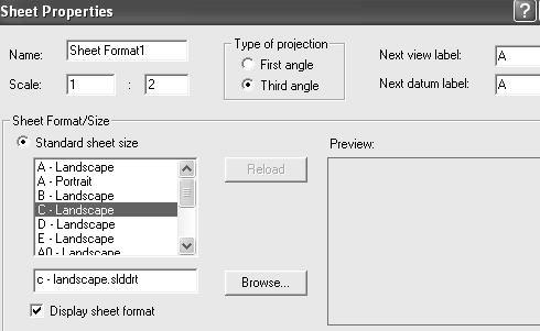 Set Drawing Specific System Properties: SW-Sheet Name, SW-Sheet Scale SW-Sheet Format Size and SW-Template Size in the Sheet Properties dialog box.