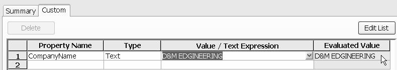 Activity: Custom Property and Logo Picture Delete the current Company Name Note text. 218) Right-click on the D&M ENGINEERING text in the drawing. 219) Click Properties.