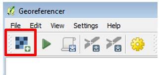 8. The Georeferencer window opens. Click the Open Raster button at the upper left hand side (Figure 3). Figure 3: Open Raster button 9.