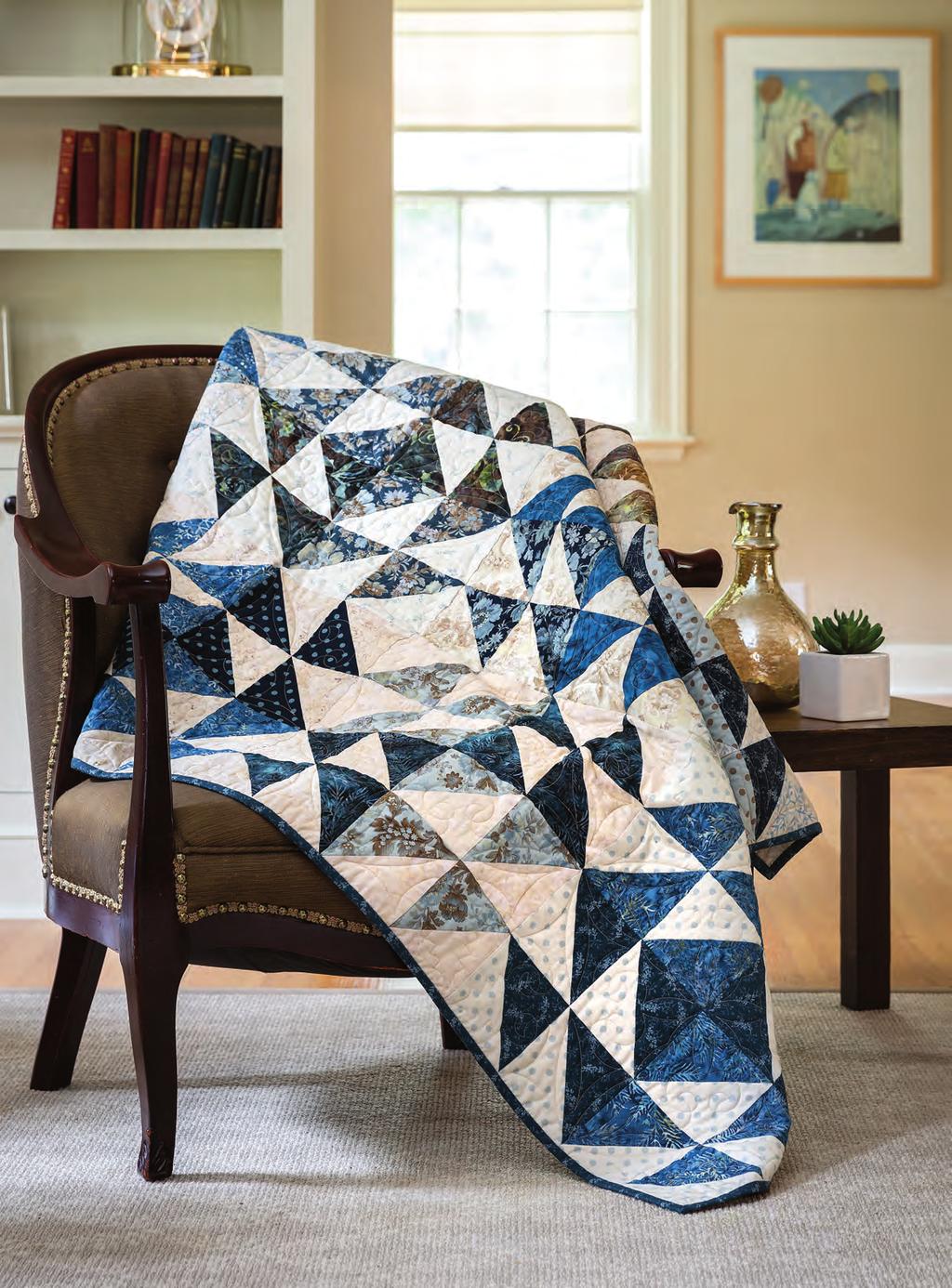 using 10" squares Winter Shadows This quilt is absolutely lovely. Our amazing 8-at-a-time triangle-square technique makes construction easy without cutting a single triangle.