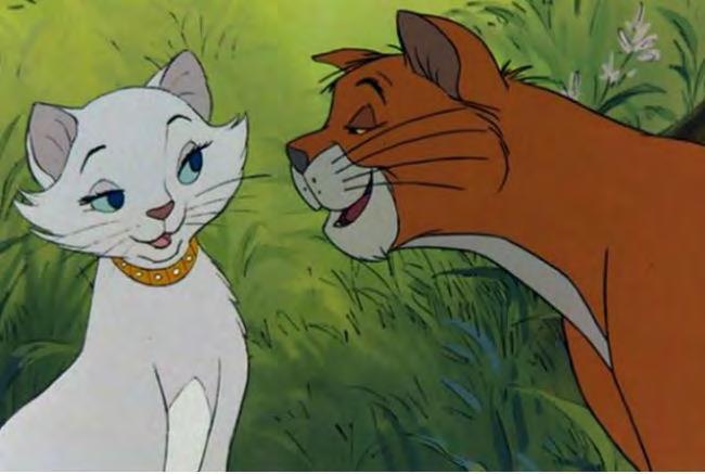 Figure 14. Duchess is seen here flirting with O Malley and she bats her long-curved eyelashes at him. Citation: The AristoCats.