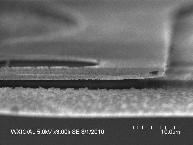 3. Results and test The scanning electron microscopy (SEM) photographs of fabricated micro-bridge were shown in figure 7 and 8.