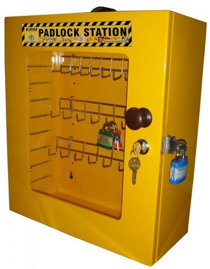 KRM LOTO DOUBLE LOCKABLE LOCKOUT PADLOCK STATION Material-Mild steel with duly phosphate powder Resistant to corrosion. Front side Clear Fascia with border frame.