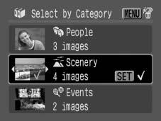 A will appear on selected images. Pressing the FUNC./SET button again cancels the setting. You can select multiple dates, categories or folders.