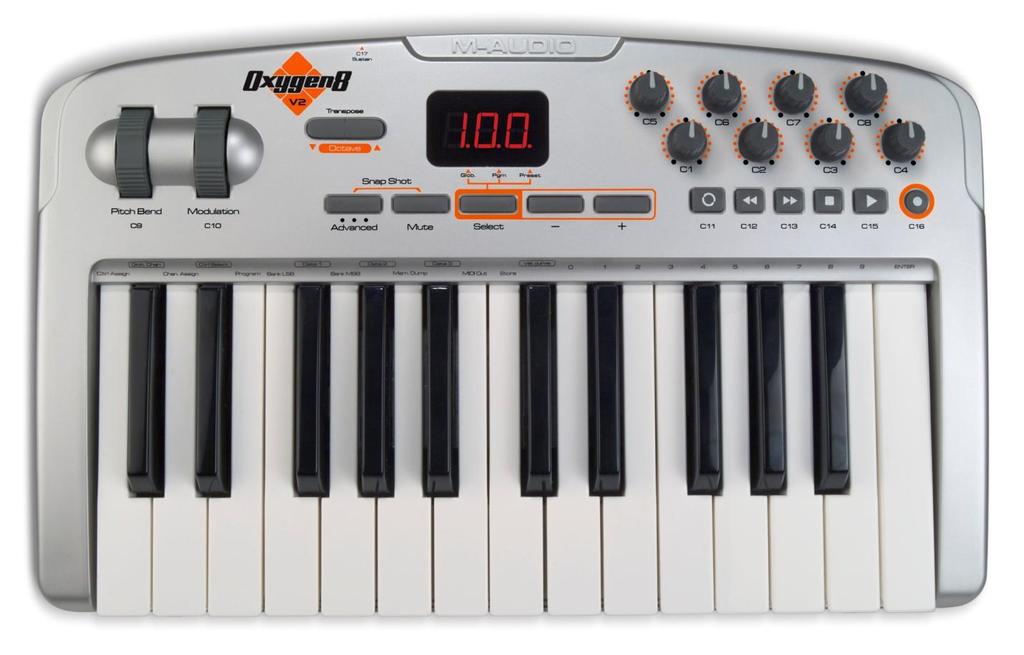 how many keys you think you need. Figure 0.4 and Figure 0.5 show examples of USB MIDI keyboard controllers. Figure 0.4 M-Audio Oxygen8 25-key MIDI Keyboard Controller Figure 0.