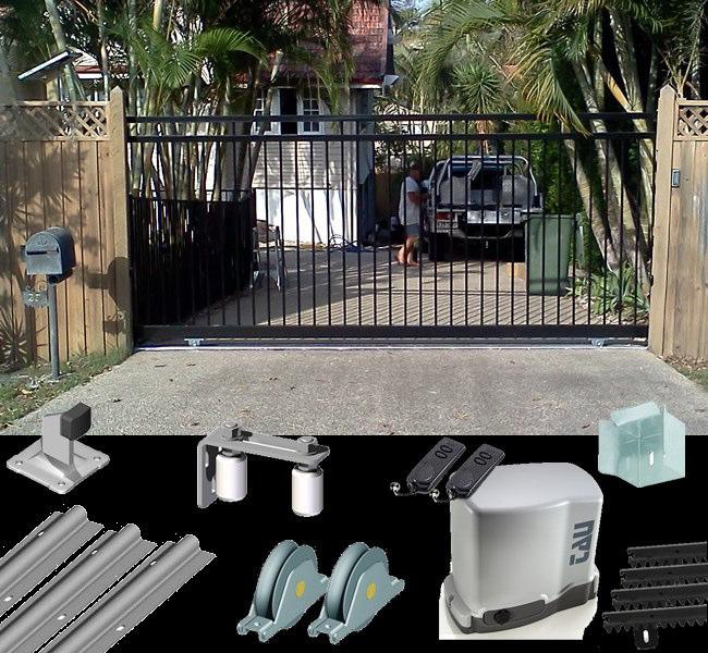 Readymade sliding thru top kit. Three sliding gate spear top design kits are available with gate widths of 3500mm, 4500mm or 5500mm.