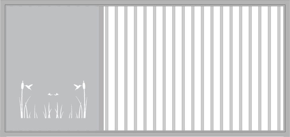 EASY GATE 42 CAN BE ASSEMBLED LEFT OR RIGHT A 1500mm wide laser cut panel (Reeds Design) with 38x16 vertical slats with typically 100mm gaps.