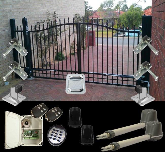 Readymade double gate spear top kit. Two swing gate spear top design kits are available with gate widths of 1500mm each or 2000mm each.
