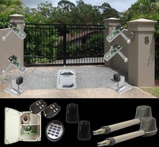 Readymade double gate thru top kit. Two swing gate thru top design kits are available with gate widths of 1500mm each or 2000mm each.