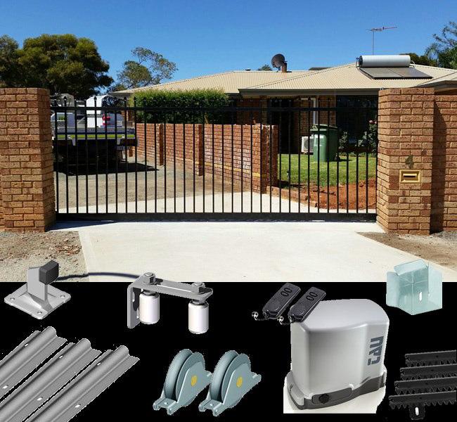 Readymade sliding spear top kit. Three sliding gate spear top design kits are available with gate widths of 3500mm, 4500mm or 5500mm.