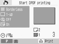 Print an Image Using Camera Specified Settings (DPOF Print) You can make prints according to the DPOF (Digital Print Order Format) setting specified on the camera.