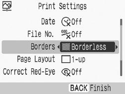 2 Press or to select [Print Settings] and press. The print setting menu is displayed. 3 Press or to select an item and press, or to change the setting value.