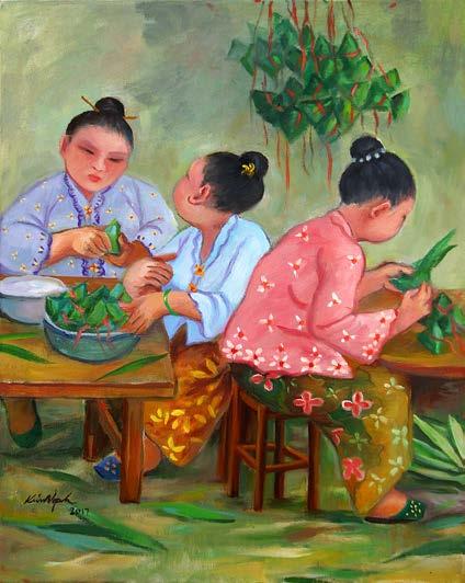 Since her return to Singapore, Kim Ngoh has been working full-time as a professional artist. Her home is also her studio where she paints vivid scenes from the past.