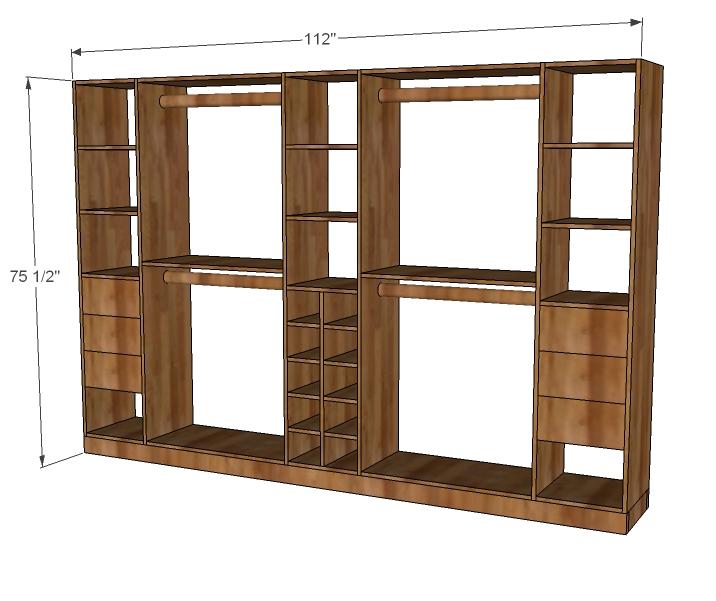 3/4" plywood or MDF cut into 15 3/4" wide strips, 8 feet long (referred to as 1x16 boards) 1 1/4" Wood Dowels 1 3/8" Rod Pockets 2x4s for the footer 2x2s for shelf supports if