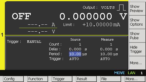 06 Keysight Using an External Trigger to Generate Pulses with the B2960A Demo Guide 5) Press, then press to turn on Pulse source mode.