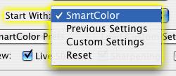 Neutrals/Sliders Pop-up Menu Show Start Up Guide Use Largest Possible Window Restore Defaults As mentioned in the Introduction, EditLab's color correction can be directed to any of four purposes, and