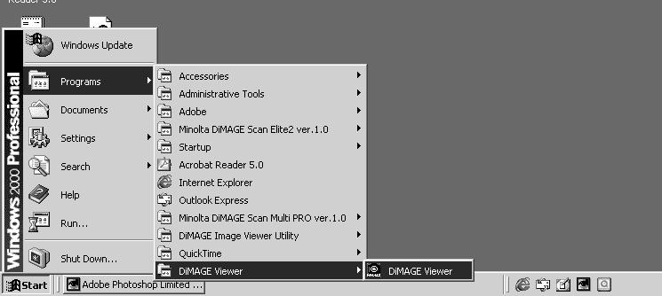 STARTING UP THE VIEWER - WINDOWS Select the DiMAGE